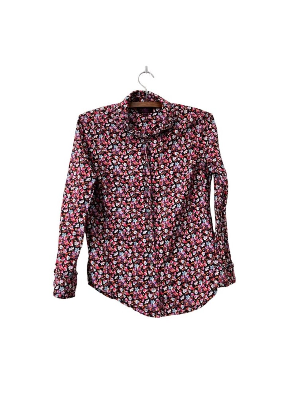 J Crew Liberty of London Pink Floral Ruffle Trim Long Sleeve Button Shirt Size 2
